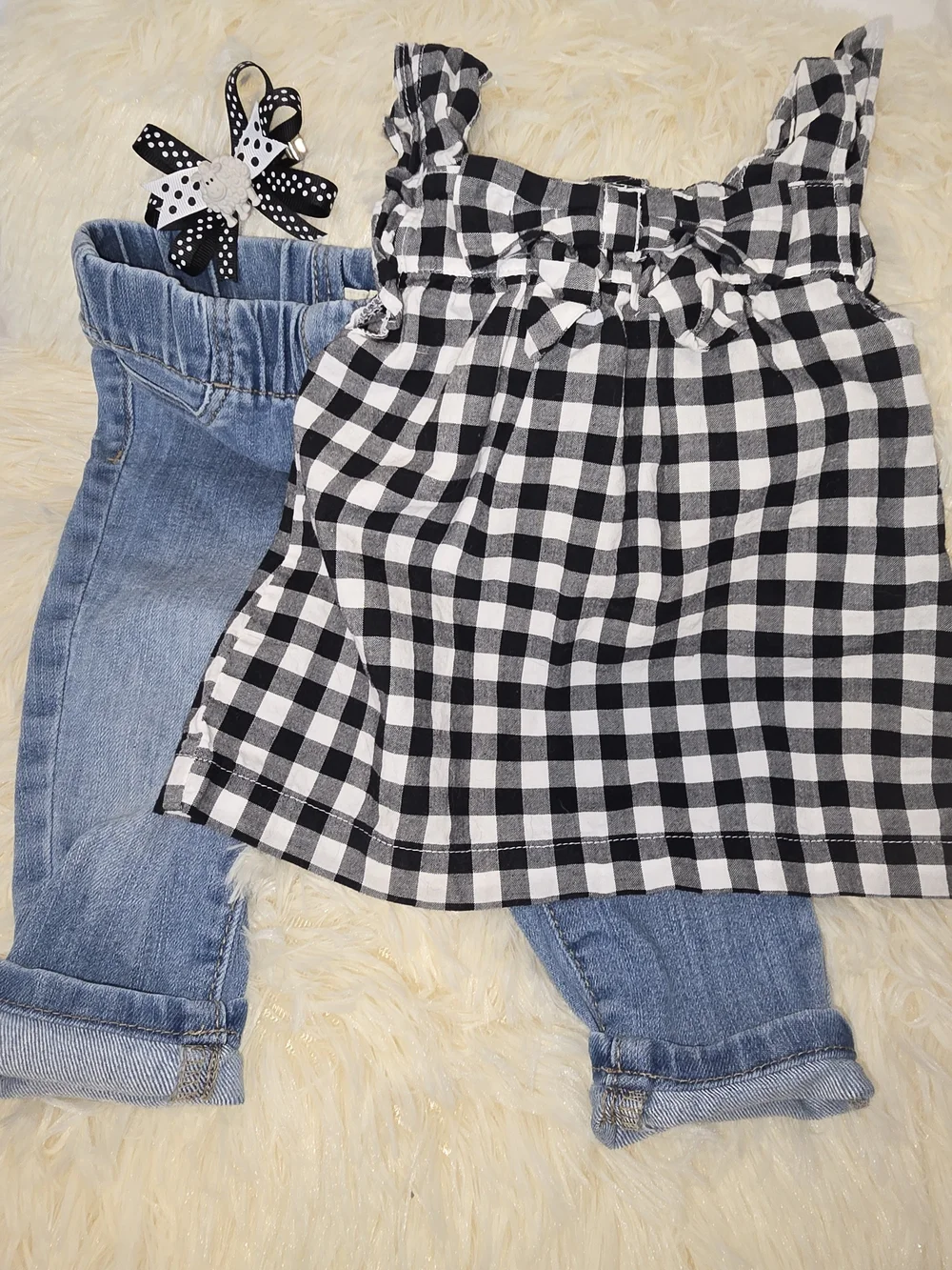 Carter's Black & White Gingham Dress with Polka Dot Bow